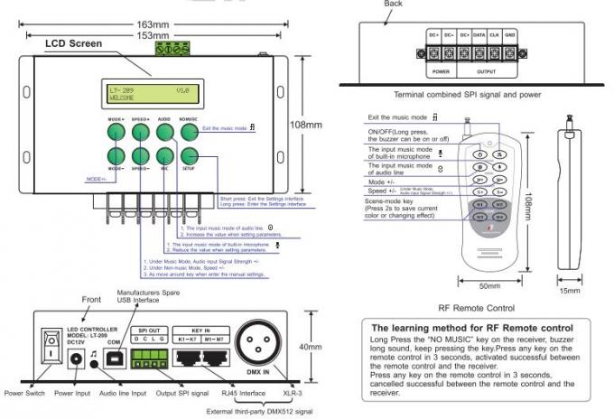 LED 디지털 픽셀 LED 컨트롤러 음악 DMX 컨트롤러 지원 매트릭스/선형 모드 0